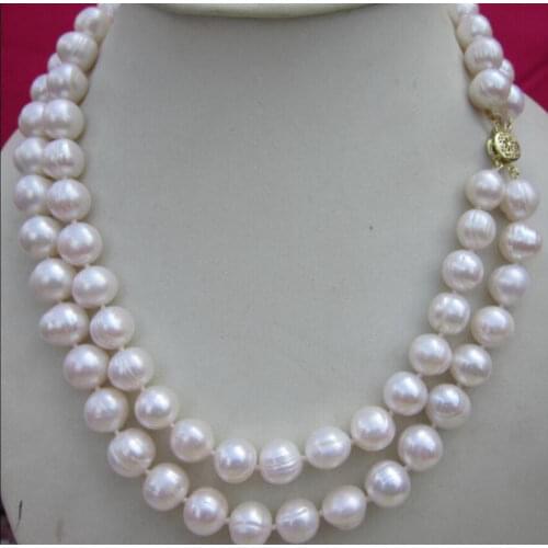 Fashion 2 row 9-10MM NATURAL WHITE SOUTH SEA PEARL NECKLACE 17 - 18 INCH