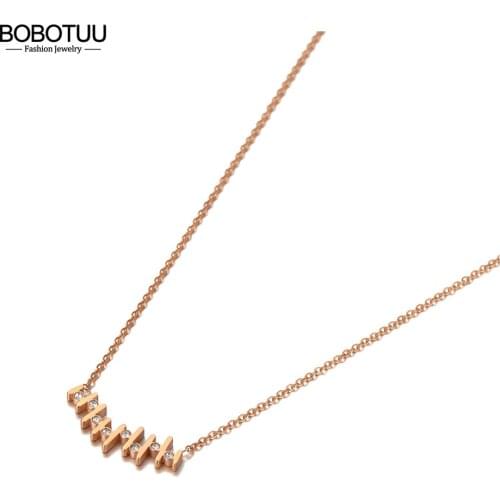BOBOTUU Fashion AAA Cubic Zirconia Charm Pendant Necklace For Women Stainless Steel Bohemia Party Necklace Jewelry BN20137