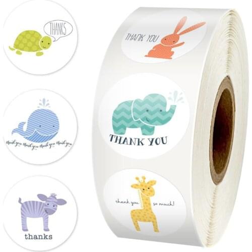 500Pcs 6Styles Thank You Stickers Cute Animal Seal Label Gift Package Cartoon Decorative Sticker For Kid Scrapbooking Stationery
