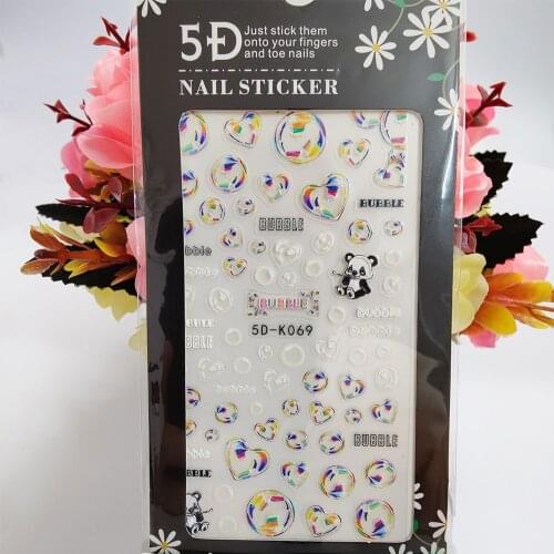 5D Nail Sticker Anaglyph Effect Colorful Bubble Love Heart Panda Nail Art Decorations Self Adhesive Manicure Accessories Tips