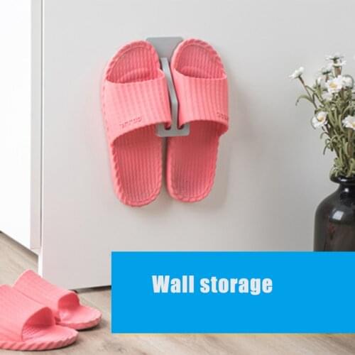 Wall-Mounted Paste Shoe Storage Rack Shoe Organizer Bathroom Shelf Slippers Rack Storage Hook EF