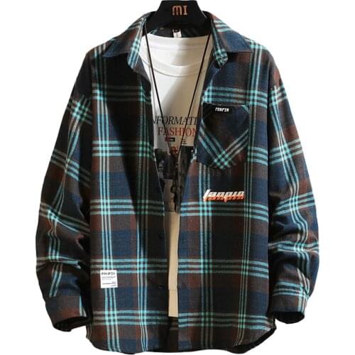 2020 New Autumn Casual Long Sleeve Plaid Shirt Men Slim Fit Cotton Men Shirt Male Clothing Turn-down Collar Tops M-5XL