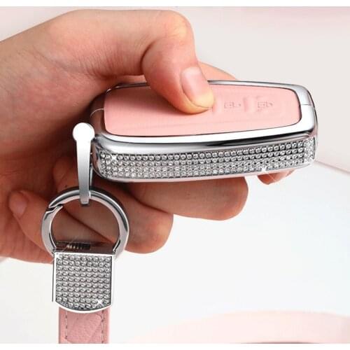 New Diamond+Leather Car Key Case Cover Shell For Toyota CHR C-HR Prado Prius Camry Corolla RAV4 2017 2018 2019 Accessories