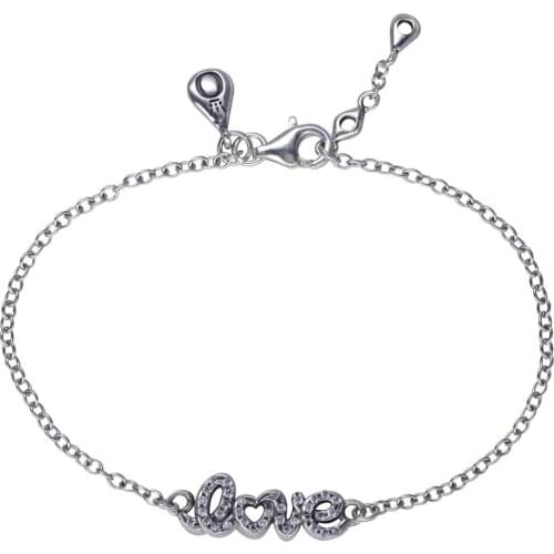 New Style 925 Sterling Silver Love Word Charm Bracelet & Bracelet for Women Wedding Party Jewelry Gifts