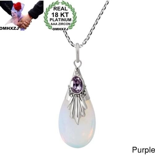 OMHXZJ Wholesale European Fashion Woman Girl Party Gift Water Drop Moonstone AAA Zircon 18KT White Gold Pendant Necklace NA01