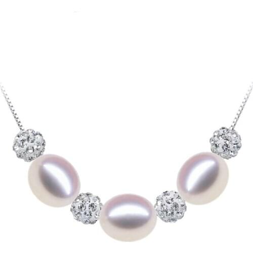 Real S925 Sterling silver natural pearl statement necklace Drill the ball choke necklaces & pendants Fashion necklace For Women