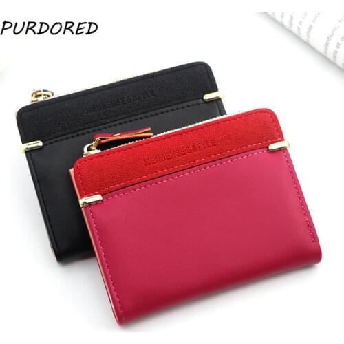 PURDORED 1 Pc Women card Wallet Lovely Candy Color zipper Small Coin Purse business Card holder PU leather passport holder