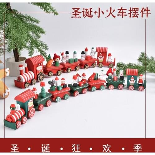 Christmas decorations wooden train five ornaments toys shopping mall counter desk decoration