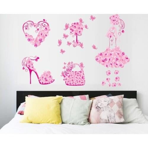 DIY Wall Sticker Pink Flower Vinyl Wall Decals Removable Stickers Mural for Living Room Bedroom Home Decor