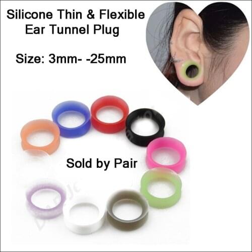 SHUIMEI PAIR Silicone&Thin Double Flared Ear Plug High Quality Piercing Assorted Color Ear Tunnel Hollow Plug Jewelry 3-25mm