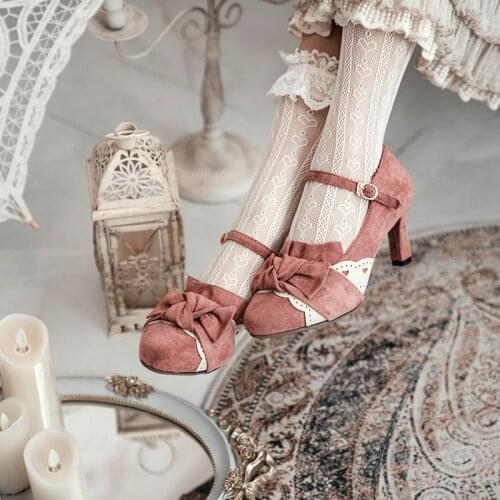 Casual Lolita Fairy Dance Shoes Elegant Lolita Shoes For Women Autumn/spring Suede Fashion Sweet Ladies Mid Heel Cosplay Anime