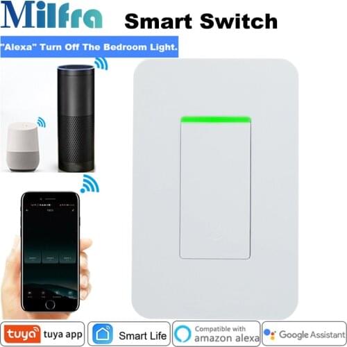 Milfra Smart Light Switch Wifi Voice Cell Phone Control Neutral Wire Required US Wall Switch for Assistant Alexa Tuya Smart Life