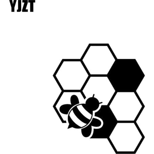 YJZT 12CM*14.3CM Lovely Honeybee Honeycomb Honey Nectar Vinyl Car Sticker Black/Silver C19-0009