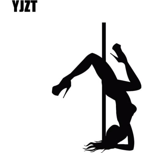 YJZT 9*13CM Sexy Girl Pole Dancing Popular Fashion Style Vinyl Decal Black/Silver Car Sticker Cartoon Design C20-0781