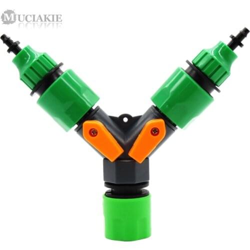 MUCIAKIE 1PC 2 Way Garden Water Hose Splitter with Valve Quick Connector 16mm Adaptor to 4mm 8mm Tubing Tap Irrigation