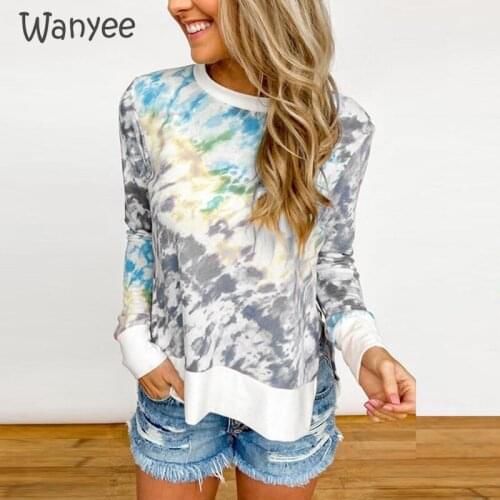 2021 New Tie Dye Women Clothes Spring Autumn Fashion Patchwork Long Sleeve T Shirt Tops O-Neck Female Graphic Printing Gradient