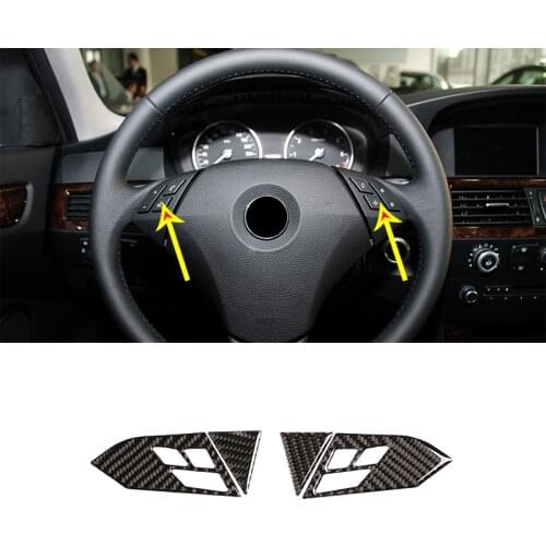 3D Carbon Fiber Steering Wheel Button Frame Sticker For BMW 5 Series E60 E61 2004-2010 Car Accessories 4 Pcs