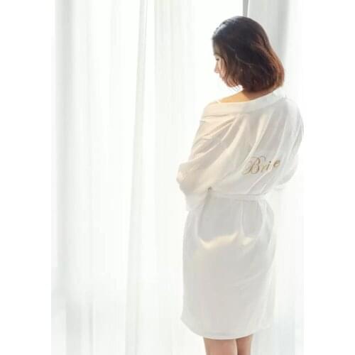 4pcs lot Embroidery Logo Bride Maid of honor hen party Silk Kimono Satin Robes lace personalized Bridesmaid gifts