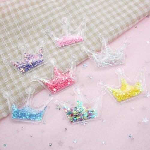 50pcs/lot Transparent PVC Crown Sequin patch applique For Clothes DIY Childrens Hair Clip Headwear Accessories Bigger size