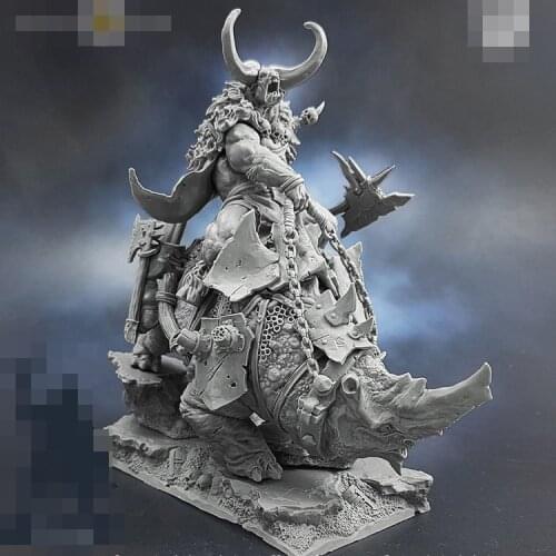 Minotaur Raider on Tusk Beast , Resin Model figure GK, Fantasy theme, Animal warrior, Unassembled and unpainted kit