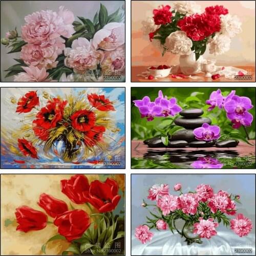 5D DIY Diamond Painting Tulip Vase Of Orchids Mosaic Diamond Painting Cross Stitch Needlework Home Decorative Oil Painting