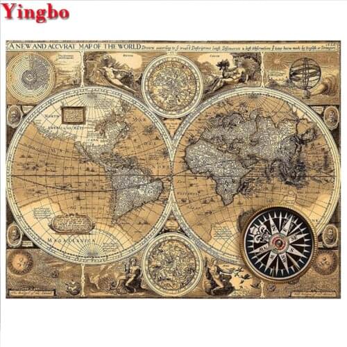 5D Diy Diamond painting Retro world map Daimond Mosaic painting by numbers Diamant Embroidery 3d pictures of Rhinestones