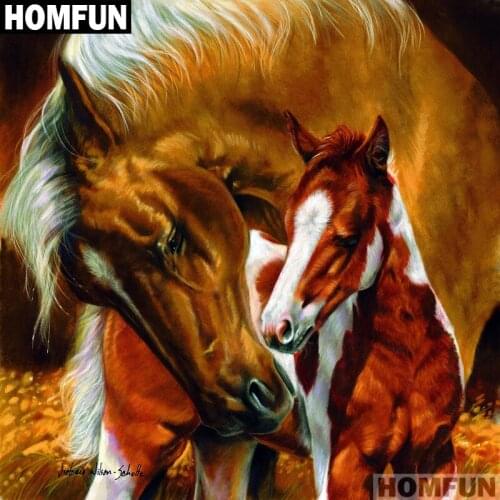 HOMFUN Full Square/Round Drill 5D DIY Diamond Painting "Horse family" 3D Embroidery Cross Stitch 5D Decor Gift A01249