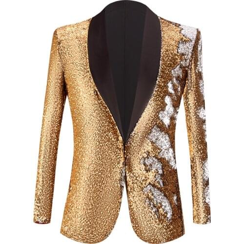 Mens Gloden Sequins Suit Blazer Jacket Brand Shiny Glitter Embellished Blazer Male Slim DJ Club Stage Blazer Formal Wedding