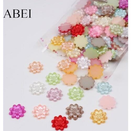 200pcs 12mm ABS Resin Flower Flatback Pearls Bead Loose Beads Garment Shoes Gem bead DIY Handmade Crafts Ornaments