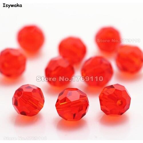 Isywaka 8mm 70Pcs Red Color Football Faceted Austrian Crystal Beads Round Glass Spacer Loose beads DIY Jewelry Making