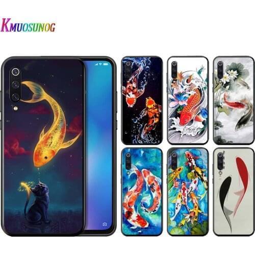 Chinese Koi Fishes For Xiaomi Mi Poco X3 NFC Note 10 Ultra 5G 9 9T SE 8 A3 A2 A1 5X 6X Play F1 Lite Black Phone Case