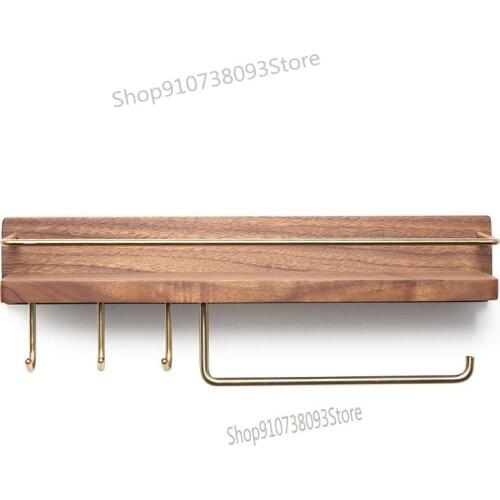 Solid Wood Non Perforated Bathroom Shelf Toilet Wall Rack Towel Rack Washing Table Cosmetics Storage Rack