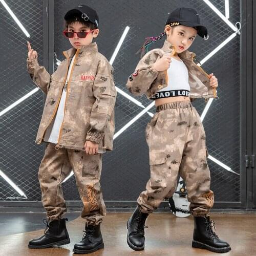 Kids Hip Hop Clothing Camouflage Suit Coat Jacket Pants Boys Girls Jazz Dance Costumes Street Performance Clothes Dance Wear