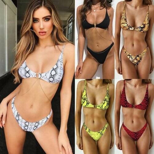 European and American Ladies Sexy Swimsuit Bikini New Leopard Snake Print Floral Swimsuit Female Bikini Seaside Small Fresh