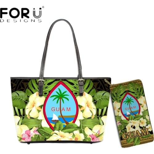 FORUDESIGNS New Trend Brand Female Totes Bag GUAM Polynesian Tribal With Hawaiian Flower Printing PU Leather Wallets Sac A Main