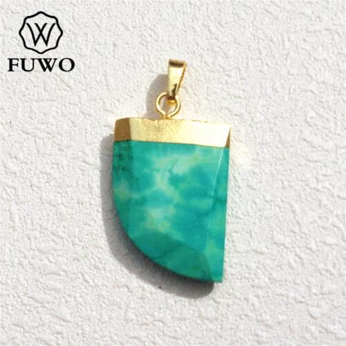 FUWO Turquoises Horn Tusk Pendant With 24K Gold Electroplated Cap Blue Howlite Charm Jewelry Making Wholesale PD103