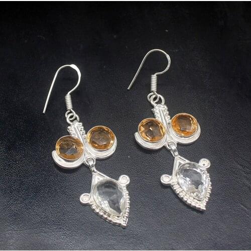 Gemstonefactory Big Promotion Single Unique 925 Silver Honey White Topaz Shiny Women Ladies Gifts Dangle Drop Earrings 20212047