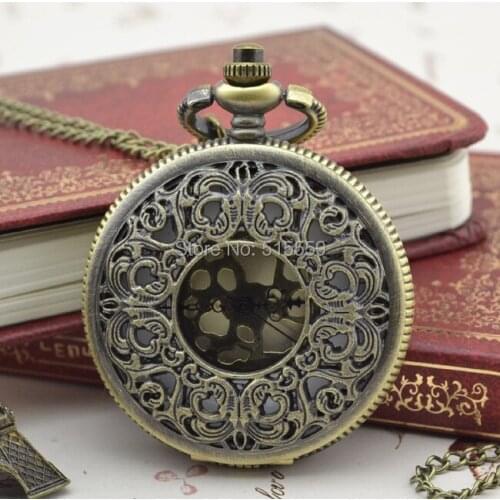 Hot Selling Free Shipping Hollowed Leaf Quartz Pocket Watch Pendant Bronze Pocket Watch Necklace Gift Watch Wholesale