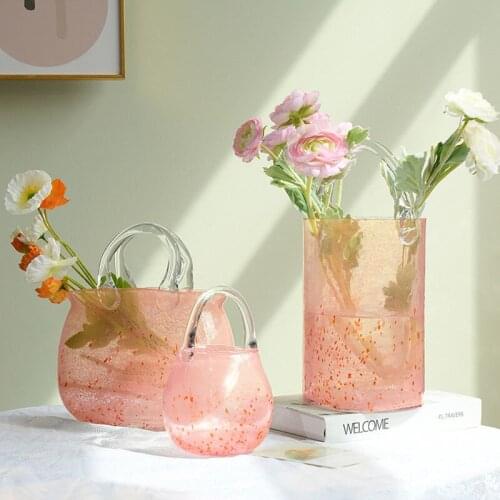 Personality Handbag Glass Vase Flower Arrangment Hydroponics Home Living Room Decoration Accessories Pink Ornament Artware Gifts