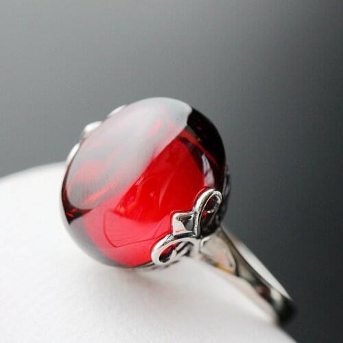 925 silver inlaid red garnet ring opening by hand