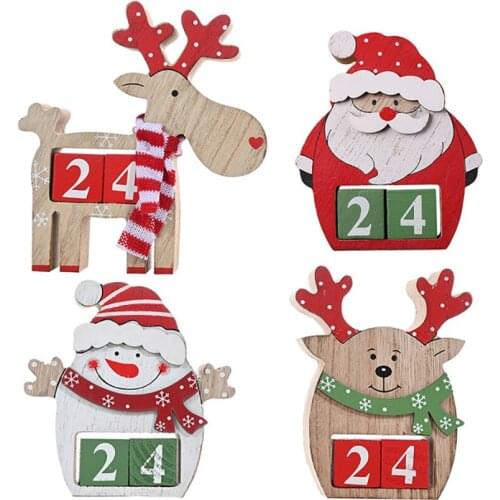 Merry Christmas Count Down Advent Calendar Blocks, Days Until Christmas, Wooden Snowman Old Man Elk Ornaments Decoration