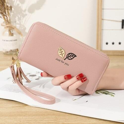Simple style wallet for women large capacity leather women purses leaf print woman wallet 8 colors long card holder female