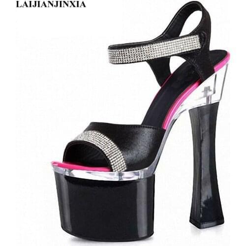 LAIJIANJINXIA New Fashion Ankle Strap Sexy Model Cos Player 18cm High Heel Sandals Pole Dance Shoes Rhinestone High Heel Shoes