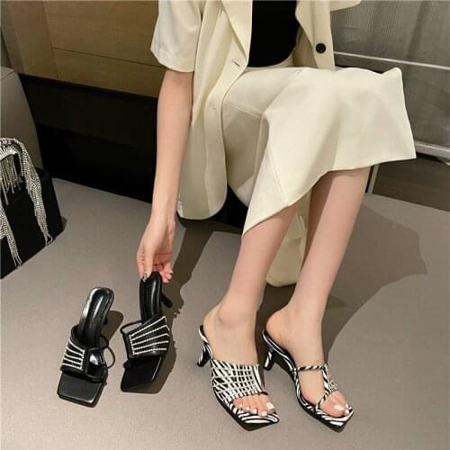 Summer New Style Modern Slippers Outside Thin Heels Shallow Sexy Party Sandals High (5cm-8cm) Thin Belt High Quality High Heels