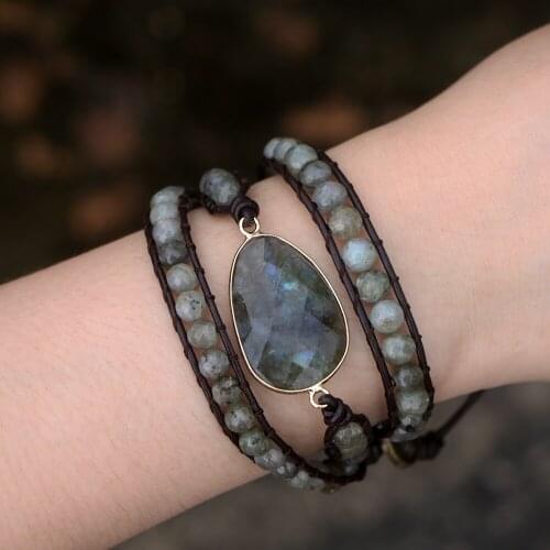 EDOTHALIA Hotselling Labradorite Charm Bracelet Handwoven Boho Bead Wrap Bracelet Natural Stone Jewelry Bijoux