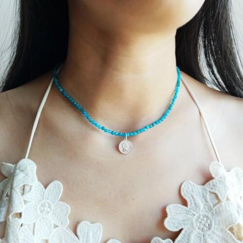 LiiJi 3mm Stone Labradorite Aquamarine Peridot ect. 925 Sterling Silver Coin Charm Vintage Necklace 40+5cm Drop Shipping