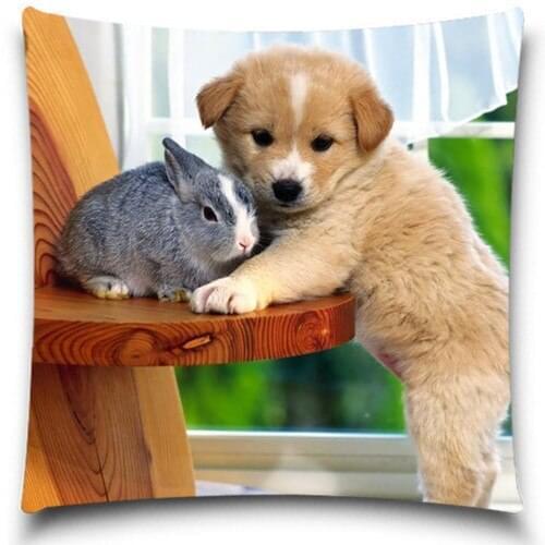 Cute Rabbit and Dogs Throw Pillow Case for Christmas Gift Home Office Decal /Home Textile Gift Pillow Cover