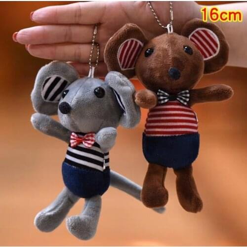Fashion 16cm plush mouse Big ears with Tie cute Keychain bag decoration stuffed soft high quality christmas festival gift friend