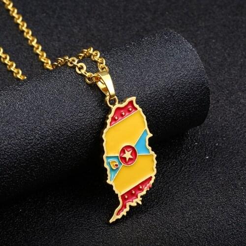 Fashion Gold Plated Grenada Map Pendant Necklace National Flag Necklace Patriotism Jewelry Unisex Hip Hop Jewelry