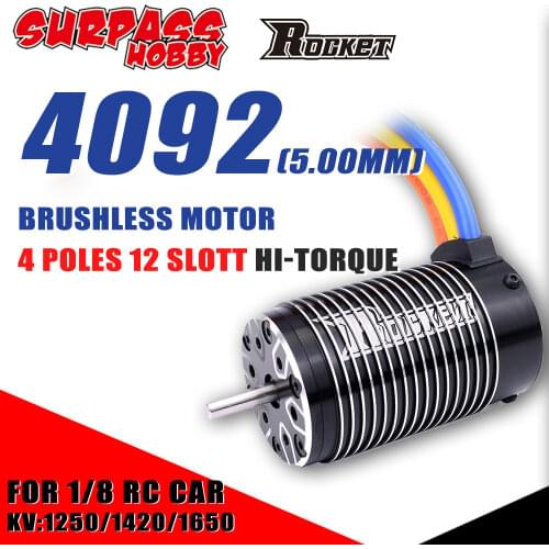 SURPASS HOBBY 4092 Waterproof Sensorless Motor Rocket Brushless Motor 5mm Hi-torque 4 Poles 1420KV 1650KV for 1/8 RC Car trx4